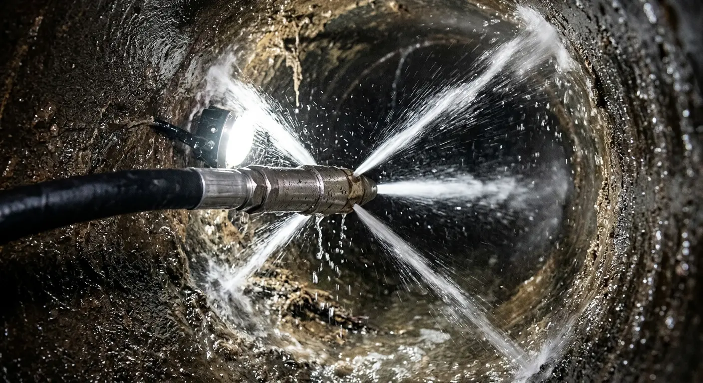 High-pressure hydro jetting nozzle cleaning sewer pipe for Sewer Cleanout in Opelika